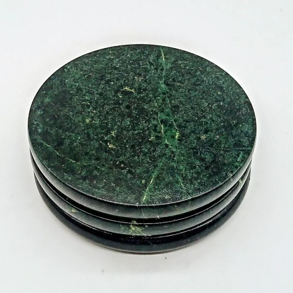 Dark Green Marble Round Cork Back Coasters (3)